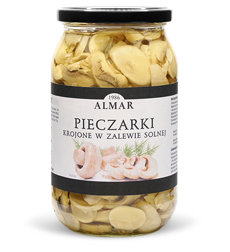 Sliced champignon mushrooms in brine