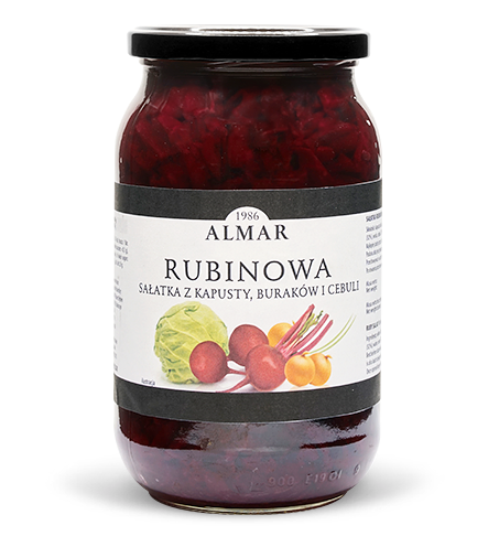 Ruby salad with cabbage, beets and onion